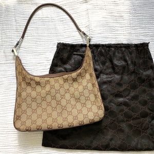 Gucci Brown Canvas Hobo Bag